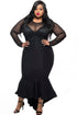 Sexy Black Sheer Mesh Splice Curvy Mermaid Dress